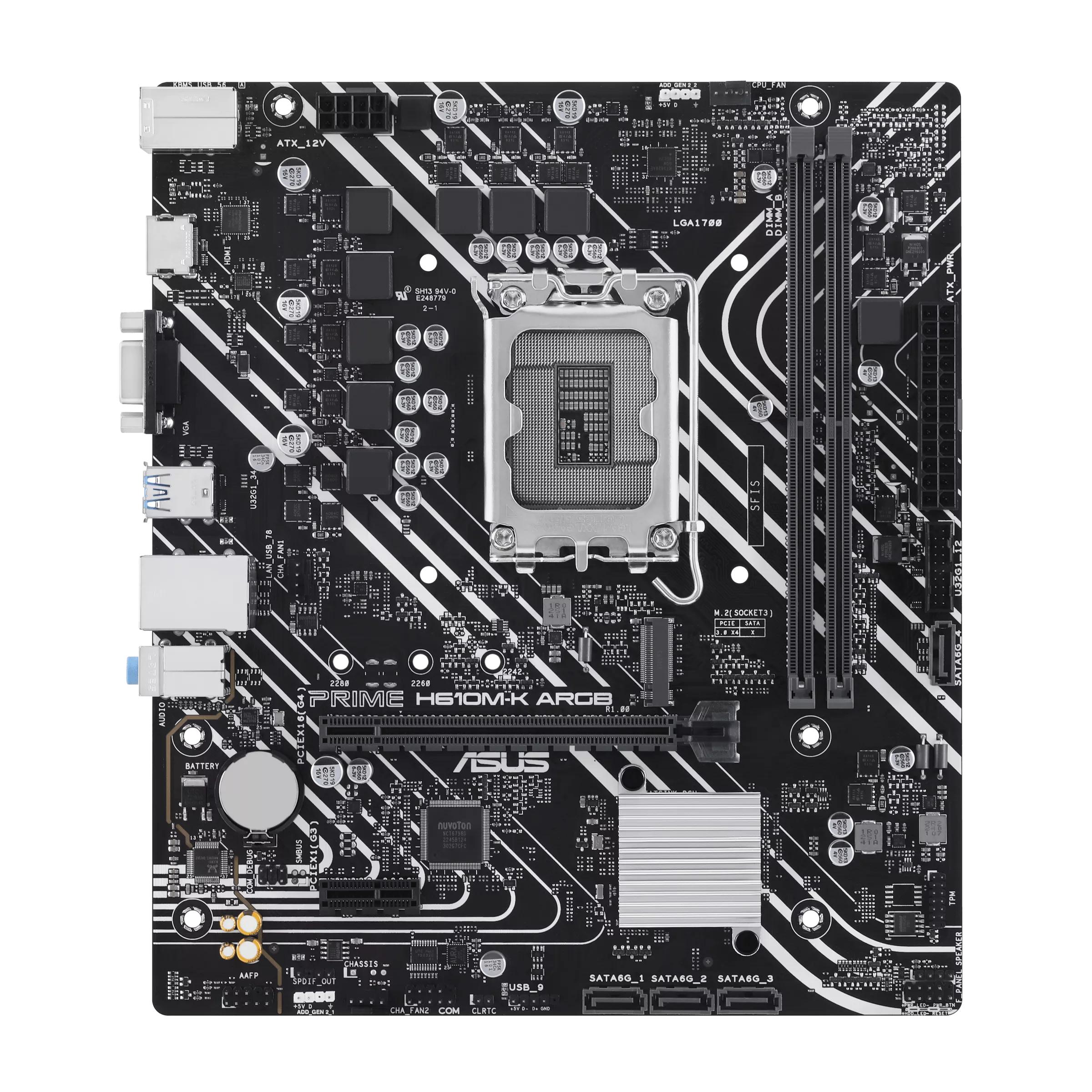 Материнская плата/ PRIME H610M-K ARGB//LGA1700 H610 U32 GEN 1 M.2 AURA MB, 90MB1G90-M0EAY0