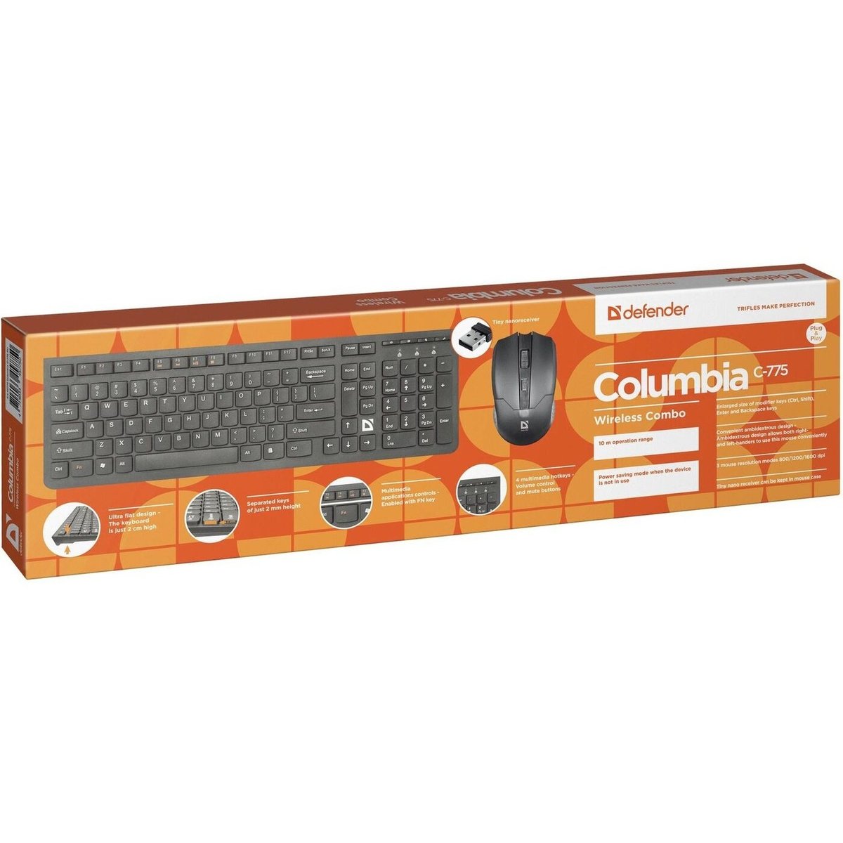 Defender Клавиатура + мышь Columbia C-775 RU черный [45775] {Беспроводной набор, мультимедиа}