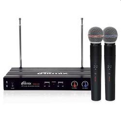 RITMIX RWM-221 black {2 микрофона, 87.5 - 92 МГц,  2 канала, ±0,005%, 40-20000 Гц, 600 Ом, –60±3 дБ, 80 дБ, макс девиация: 10 КГц}