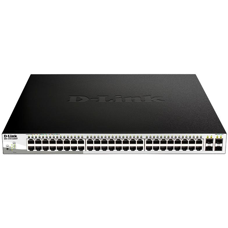 Коммутатор/ DGS-1210-52MPP Smart L2 Switch 48х1000Base-T PoE, 4х1000Base-X SFP, PoE Budget 740W, Compact CLI, DGS-1210-52MPP/E2A