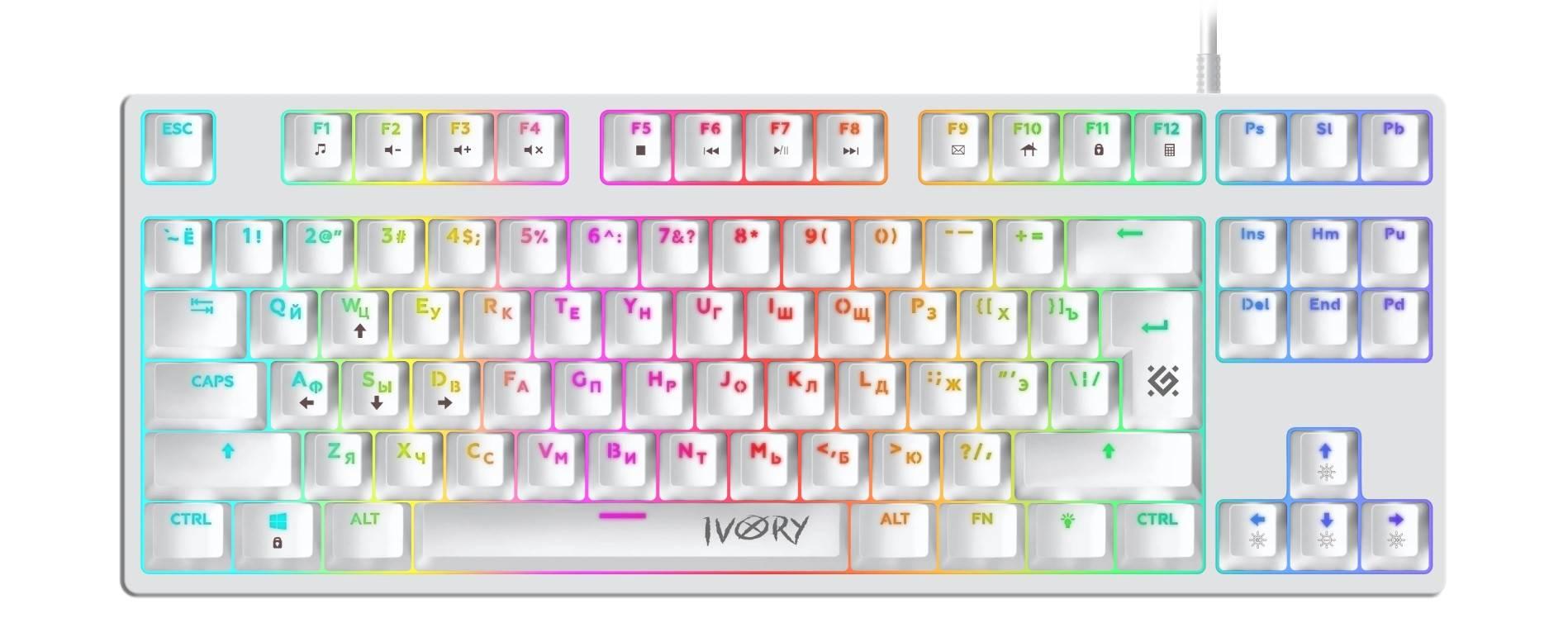 Defender Механическая клавиатура Ivory GK-579 RU, 87кн,1.5м,крас.свитчи, RGB, 45579
