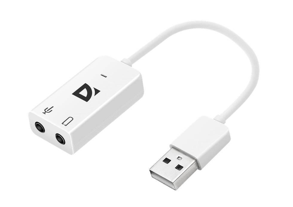 Defender Кабель-переходник / Аудиовход: 2 x 3.5 мм jack/ Аудиовыход: USB / встроенная звуковая карта., 63002