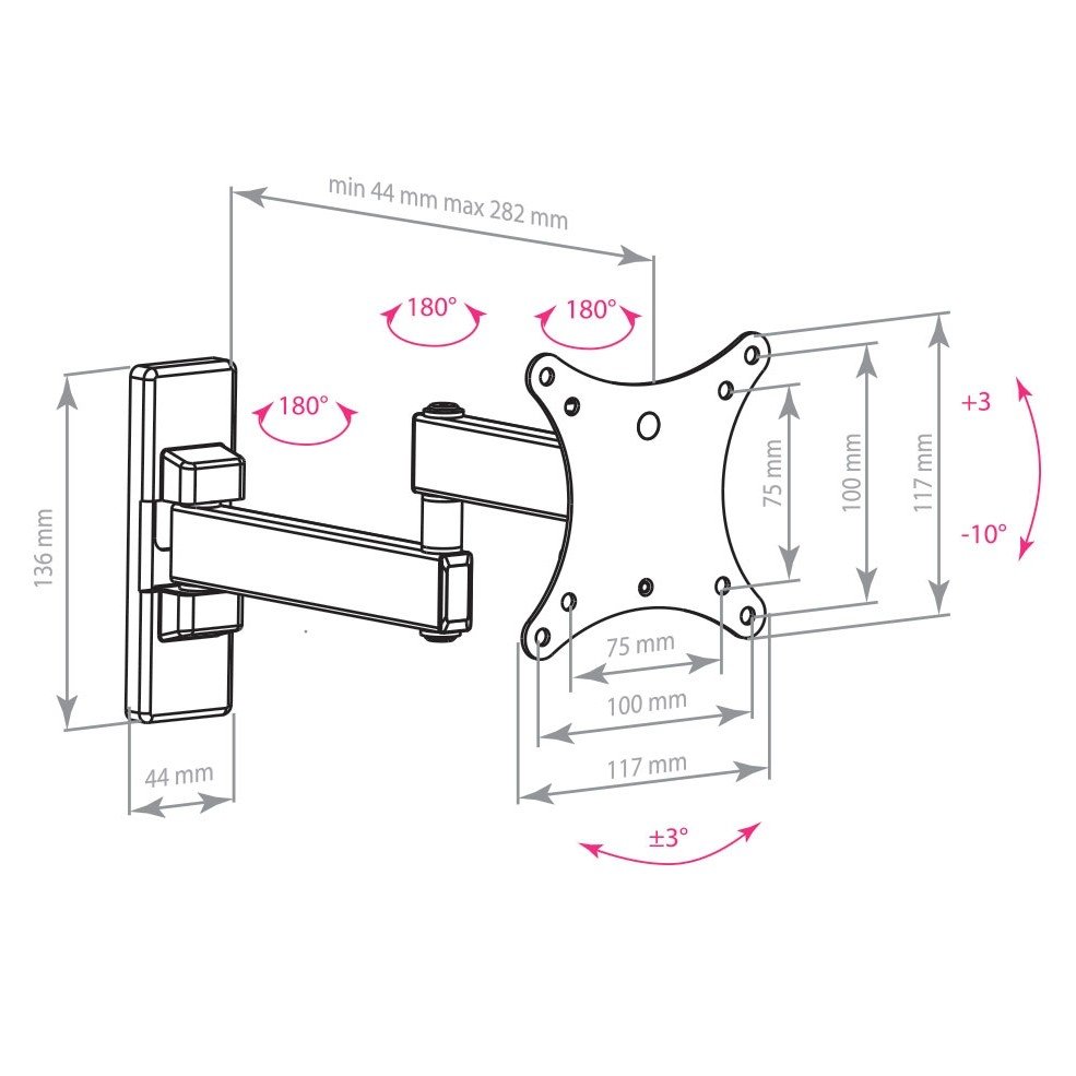 Arm Media MARS-02 черный 10"-32" макс.20кг настенный поворот и наклон, 10181
