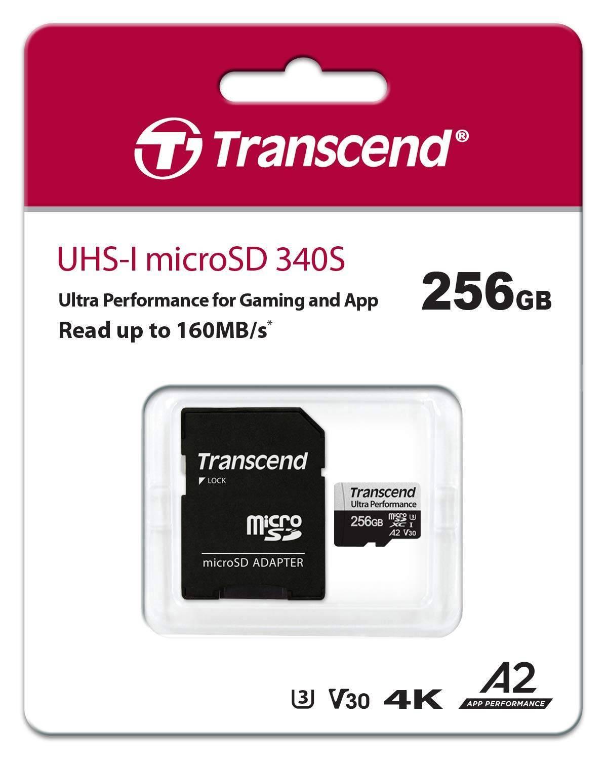 Флеш карта microSD 256GB Transcend  Ultra Perfomrance microSDXC Class 10 UHS-I U3, V30, A2, (SD адаптер), TLC, TS256GUSD340S