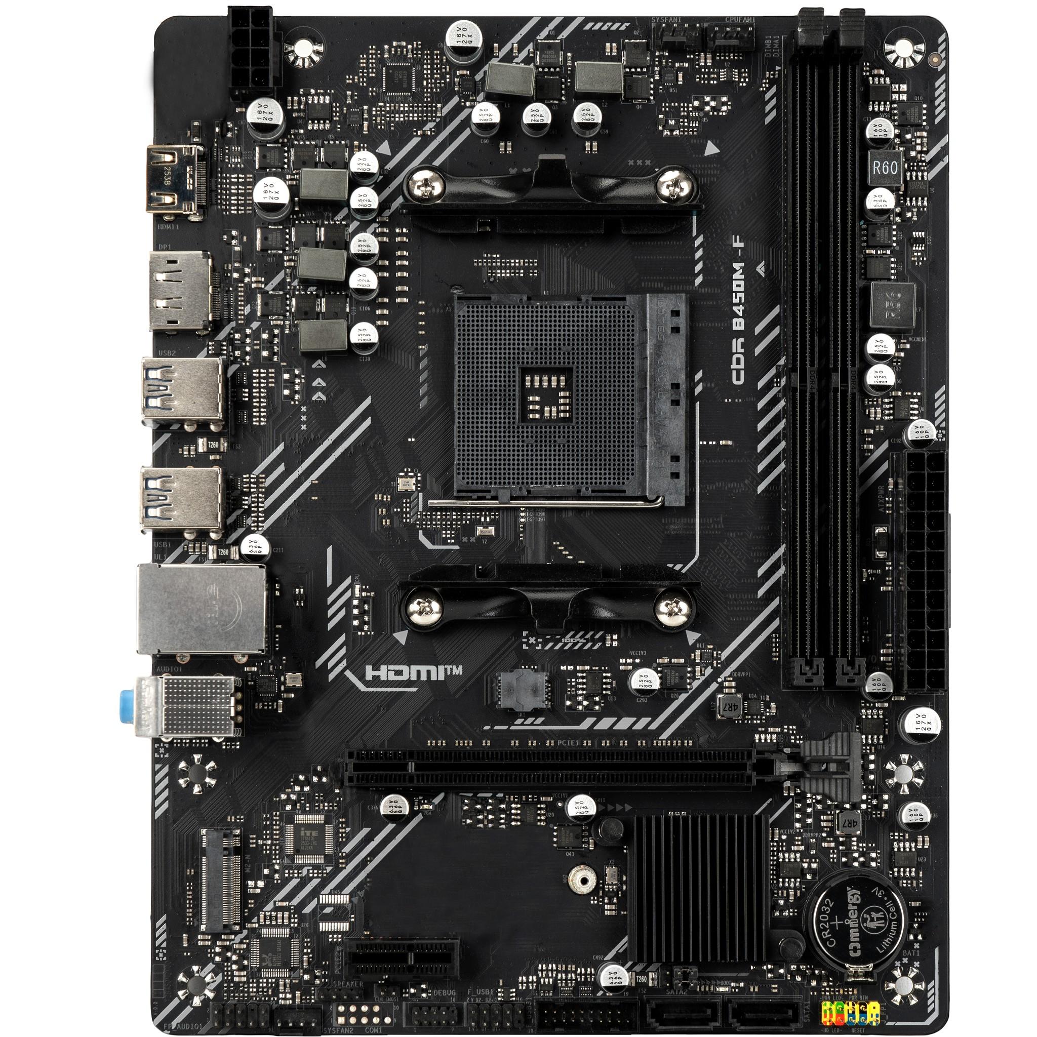 Материнская плата CBR B450M-F {Socket AM4, 2*DDR4, mATX, DP+HDMI, 1*PCIEx16/1*PCIEx1/1*M.2(NVME & SATA), 2*SATA3, 6*USB 3.0+4*USB 2.0, LAN 1Gb}, MB-MSB450M-F