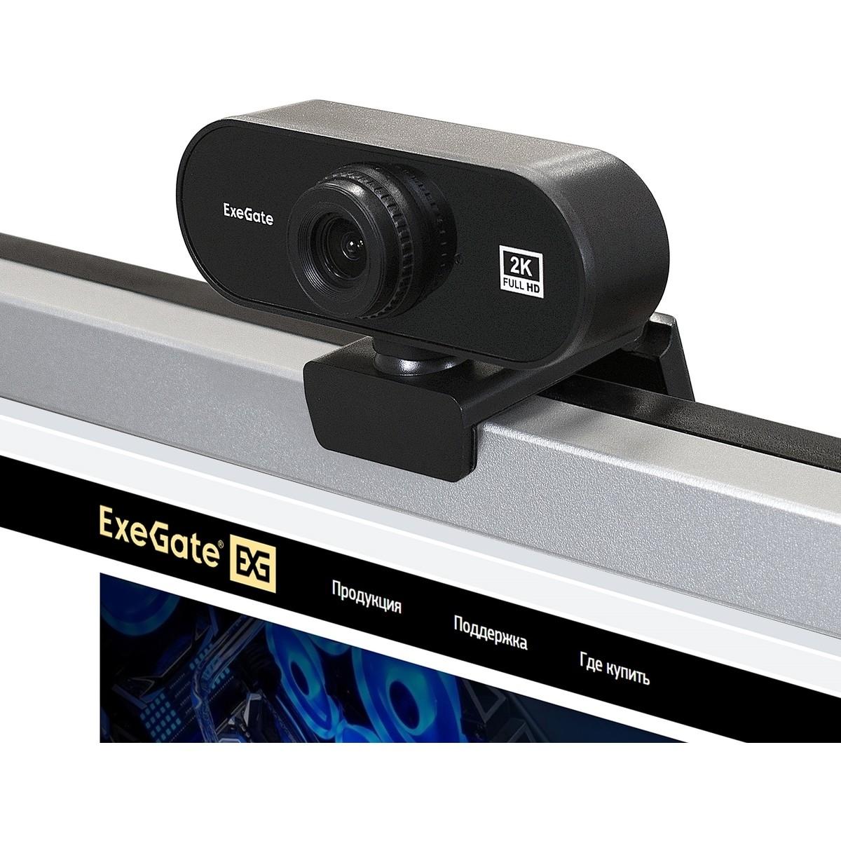 ExeGate Stream C940 2K (5Мп, 2560x1440, 30fps, H.264, ручной фокус, 4-линзовый объектив (стекло), микрофон с шумоподавлением, универсальное крепление, USB, кабель 1,5 м, EX299091RUS