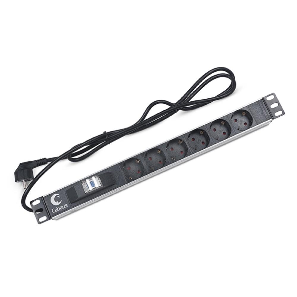 CABEUS PDU-6P-B-2EU БЛОК ЕВРОРОЗЕТОК ДЛЯ 19" ШКАФОВ, ГОРИЗОНТАЛЬНЫЙ, 6 РОЗЕТОК, АВТОМАТ ЗАЩИТЫ 16 A , ШНУР 2М, АЛЮМИНИЕВЫЙ КОРПУС, НЕМЕЦКИЙ СТАНДАРТ