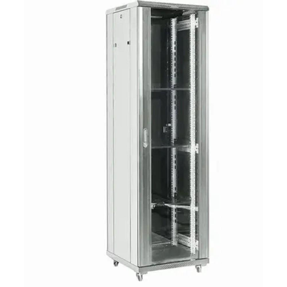 Rexant (04-2766-211) Шкаф телекоммуникационный напольный 19" 27U 600х600х1387мм, дверь стекло, задняя дверь металл, разборный, серый (RAL 7035