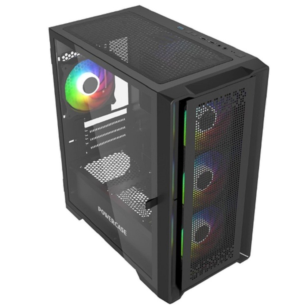 Powercase ByteFlow Micro Black, Tempered Glass, 4х 120mm ARGB fans, ARGB HUB, чёрный, mATX  (CAMBFB-A4)