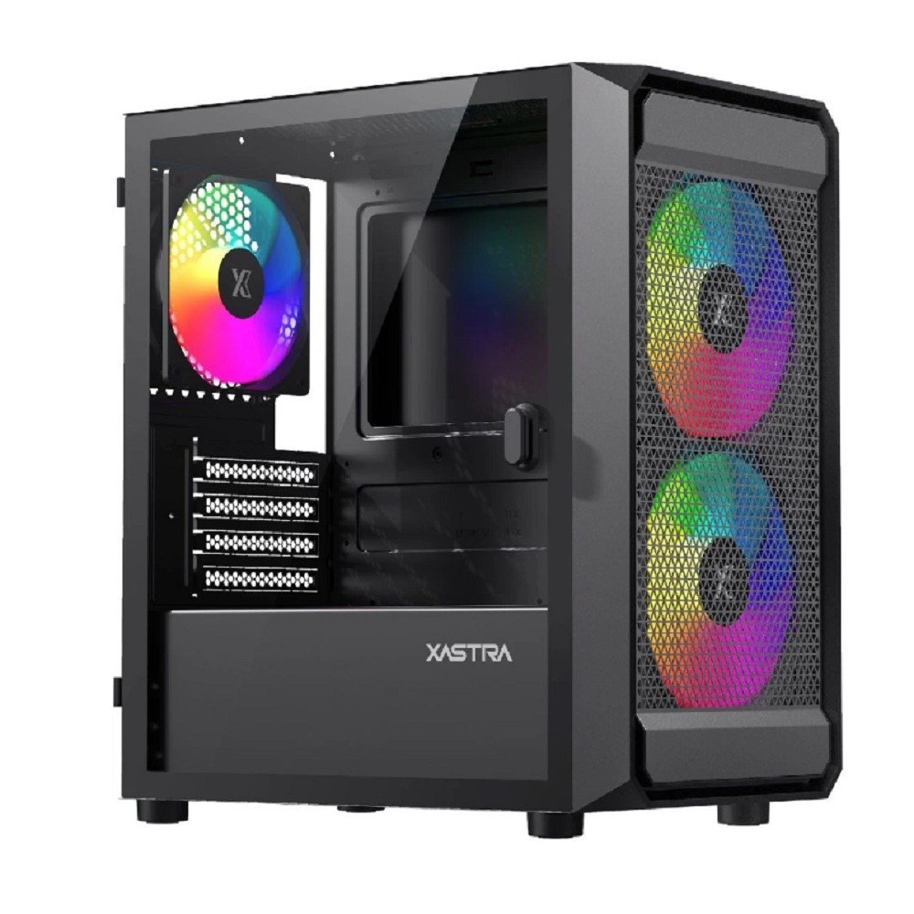 XASTRA Корпус A303M 3ARGB Black mATX/Mesh/ tempered glass / 2x140mm + 1x120mm ARGB PWM fans/ Door/  A303M-2FC14A-1FC12A-D