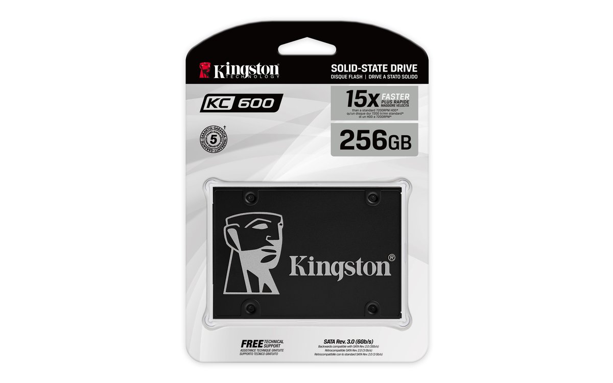 Твердотельный накопитель/ Kingston SSD KC600, 256GB, 2.5" 7mm, SATA3, 3D TLC, R/W 550/500MB/s, IOPs 90 000/80 000, DRAM buffer 256MB, TBW 150, DWPD 0.32 (12 мес), SKC600/256G