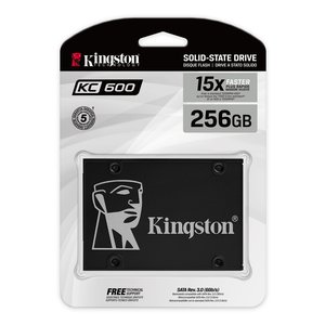 Твердотельный накопитель/ Kingston SSD KC600, 256GB, 2.5" 7mm, SATA3, 3D TLC, R/W 550/500MB/s, IOPs 90 000/80 000, DRAM buffer 256MB, TBW 150, DWPD 0.32 (12 мес), SKC600/256G