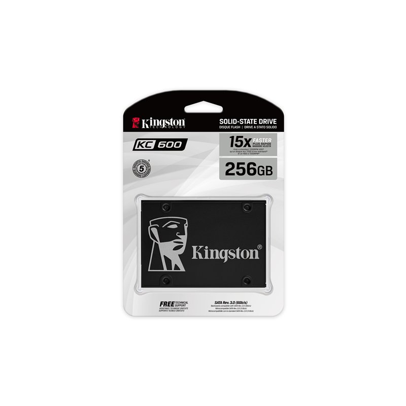 Твердотельный накопитель/ Kingston SSD KC600, 256GB, 2.5" 7mm, SATA3, 3D TLC, R/W 550/500MB/s, IOPs 90 000/80 000, DRAM buffer 256MB, TBW 150, DWPD 0.32 (12 мес), SKC600/256G