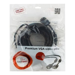 Gembird/Cablexpert CC-PPVGA-20M-B, Кабель VGA Premium , 15M/15M, 20м, черный, тройной экран,феррит.кольца