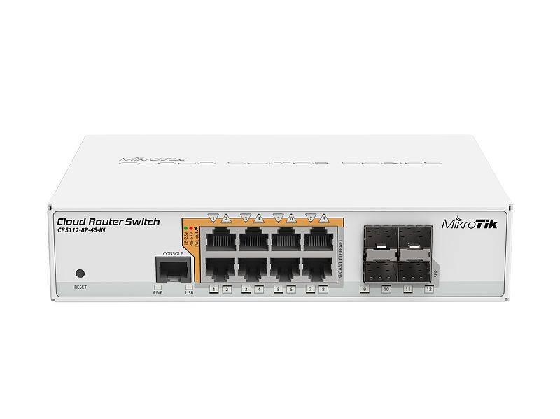 MikroTik CRS112-8P-4S-IN Коммутатор управляемый, 12 портов, 8x1 Гбит/с, SFP 4x1 Гбит/с, PoE 8x30Вт (до 160Вт)
