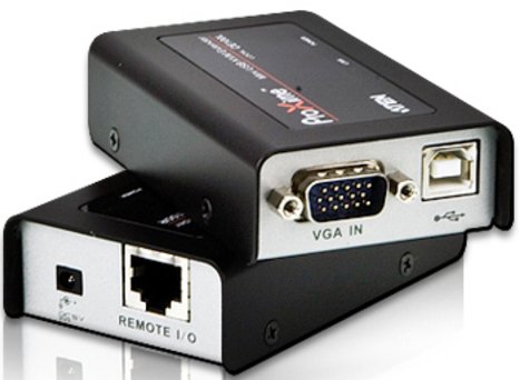 Удлинитель/усилитель/extender, VGA/SVGA+KBD+MOUSE USB, 100 метр., HD-DB15+USB A-тип/USB B-тип, Female, без шнуров, Б.П. 220> 5V, (по витой паре/UTP/FTP макс.разрешение 1920х1200 60Hz(30m) 1280х1024 60Hz(100m) DDC2B3 г.гар.+электростраховка/ATEN/ Mini USB KVM EXTENDER W/230V ADP., CE100