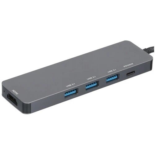 Gembird Док-станция Type-C 5в1: 3xUSB3.1, PD100W, HDMI, кабель 17см, алюминий (UHB-D1)