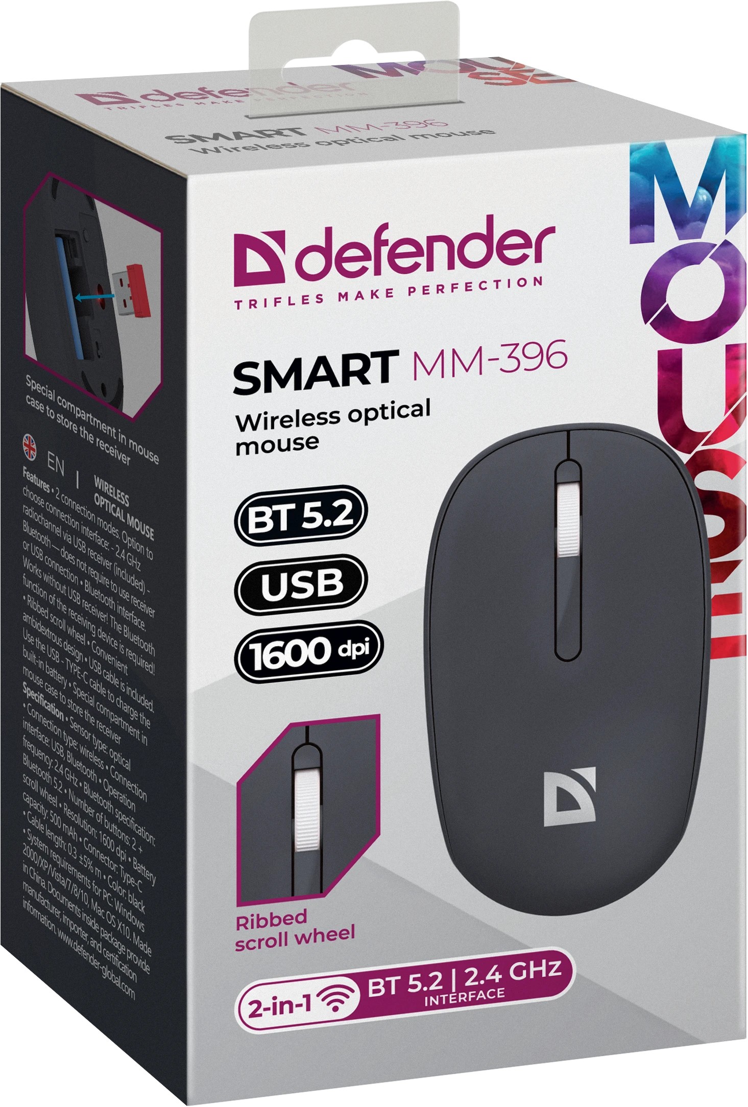 Defender Беспроводная оптическая мышь Smart MM-396 Чер,3кн,2.4G+BT,500мАч,1600dpi, 52396