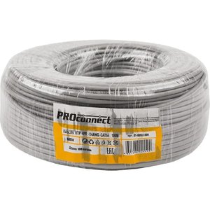 PROconnect (01-0052-100) Кабель витая пара U/UTP, CAT 5e, PVC, 4PR, 24AWG, INDOOR, SOLID, серый, 100м