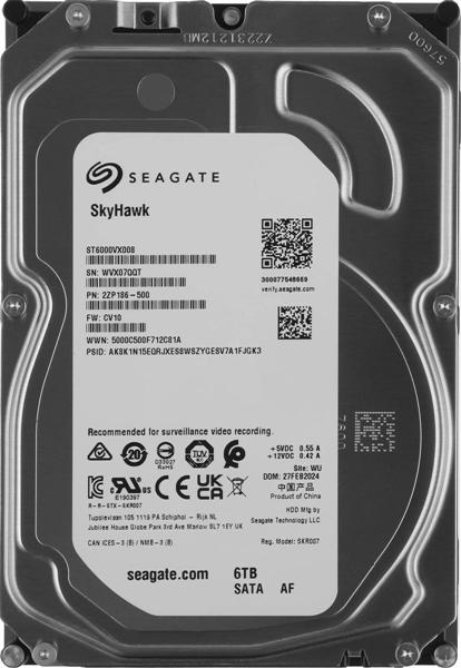 Жесткий диск Seagate SkyHawk HDD 3.5" SATA 6Tb, 5400 rpm, 256Mb buffer, 512e/4Kn, CMR, ST6000VX008, 1 year