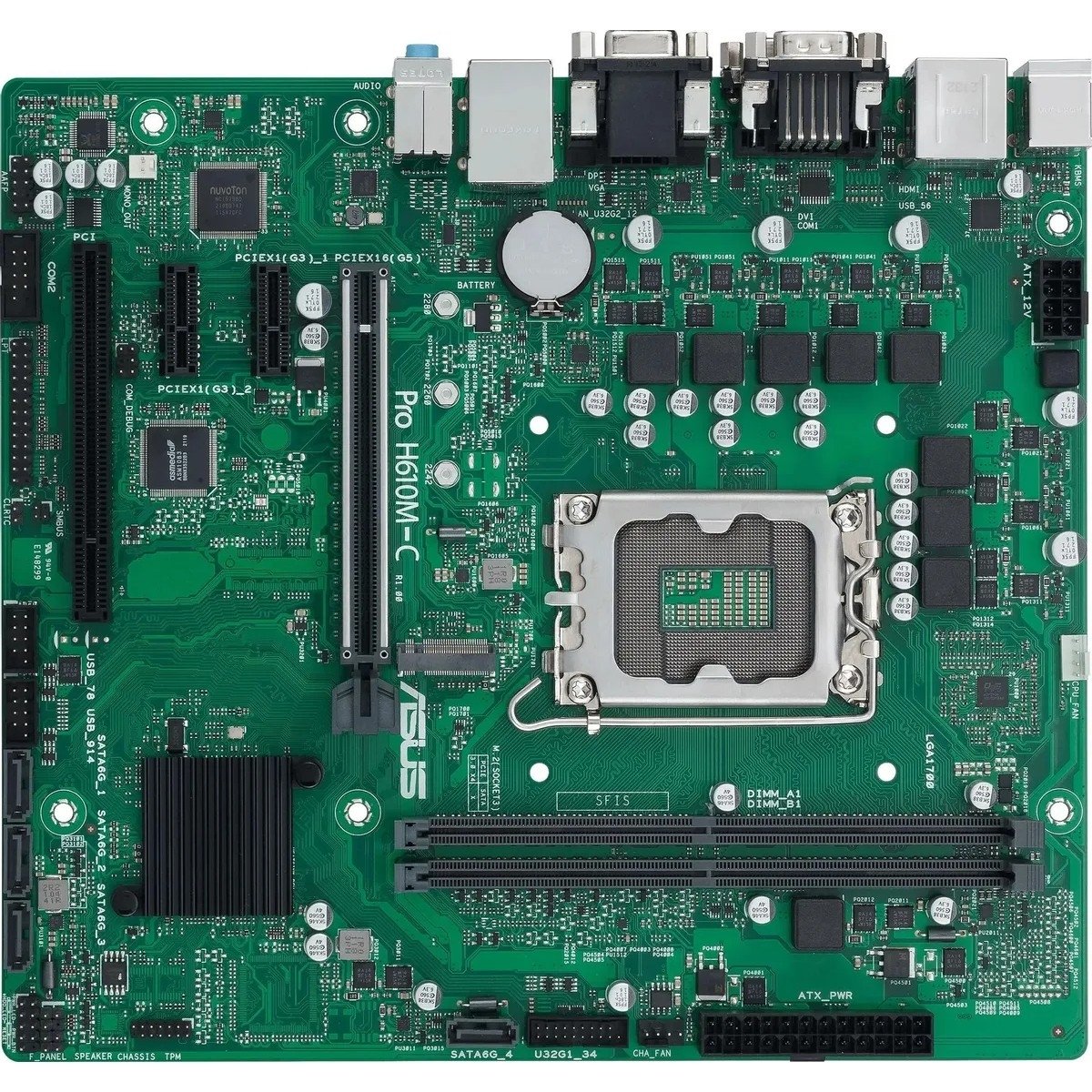 ASUS PRO H610M-C-CSM (Socket 1700, mATX, 2xDDR5(64GB), DP/DVI/HDMI, 1xPCIe 5.0x16/2xPCIe 3.0x1, 4xSATA 6Gb/s, 1xM2, 1xLAN, 1xCom, 2xUSB 3.0, 2xUSB 2.0, 2xPS/2)