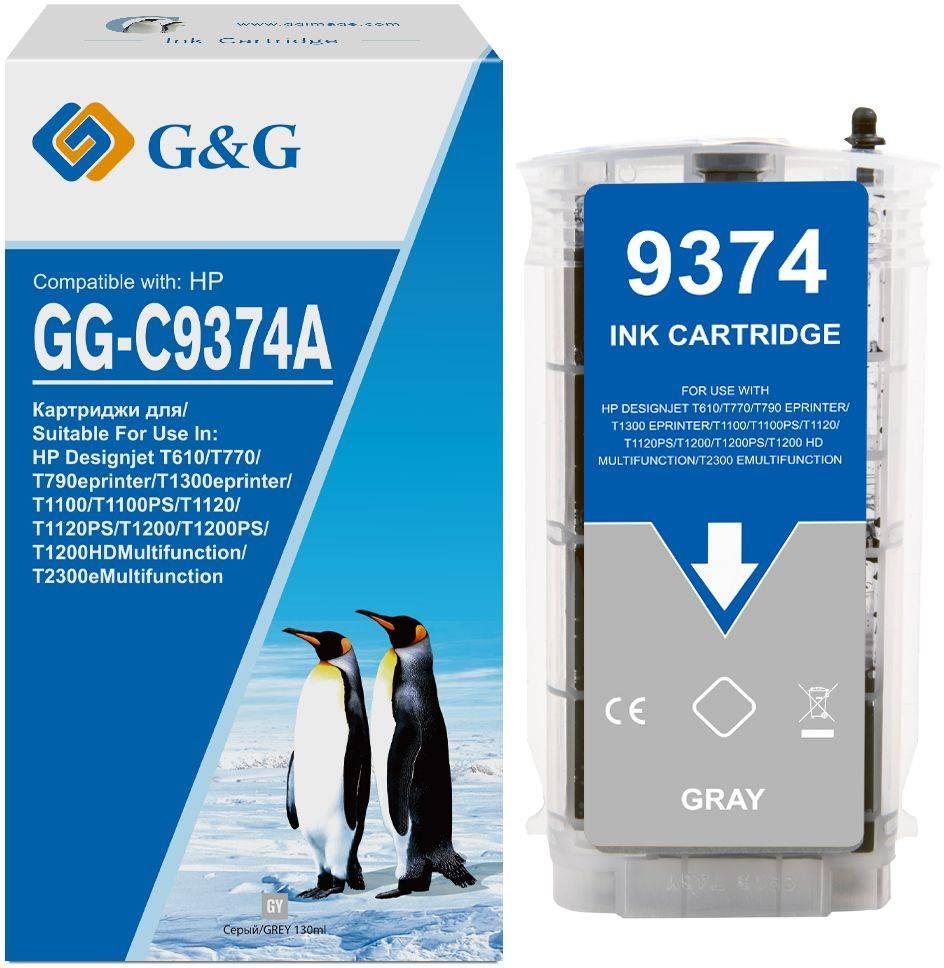 Картридж струйный G&G, аналог HP C9374A/№72 серый 130ml с чипом, NH-09374GY