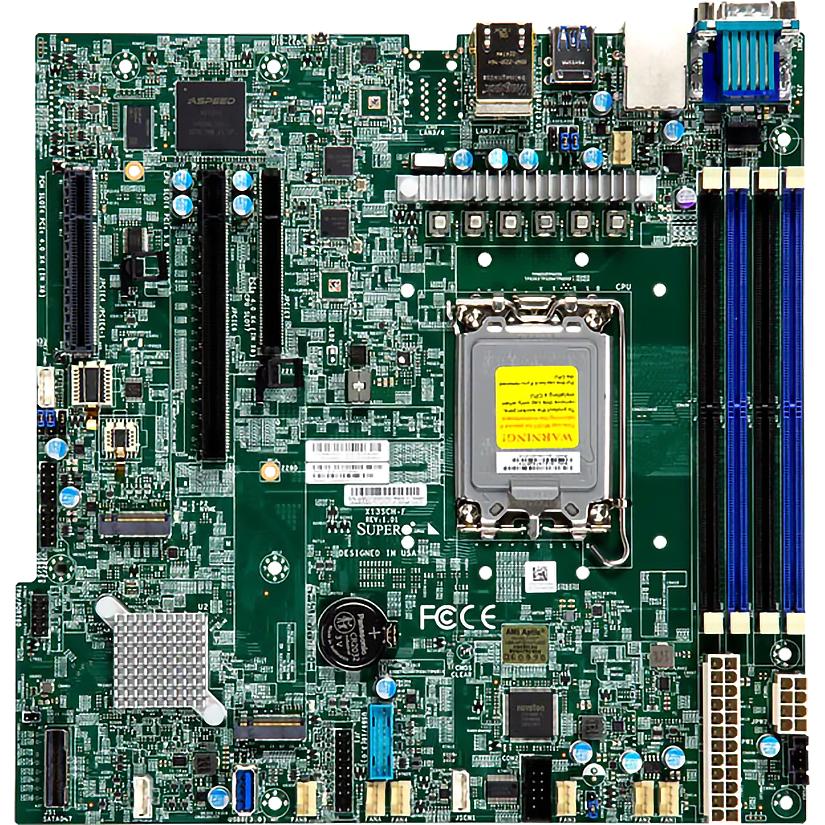 Системная плата/ MB Supermicro X13SCH-F, Micro-ATX, 1xLGA 1700 (Intel Xeon 6300-series/E-2400/Pentium), Intel C266, 4xDDR5 UDIMM, 8xSATA, 2x1Gbe BaseT Intel i210 +1xMgmt LAN, 1 PCIe 5.0 x16, 2 PCIe 4.0 x4 (in x8), 2xM.2 PCIe 4.0 x4 slots (M-key 2280/22110), MBD-X13SCH-F-B