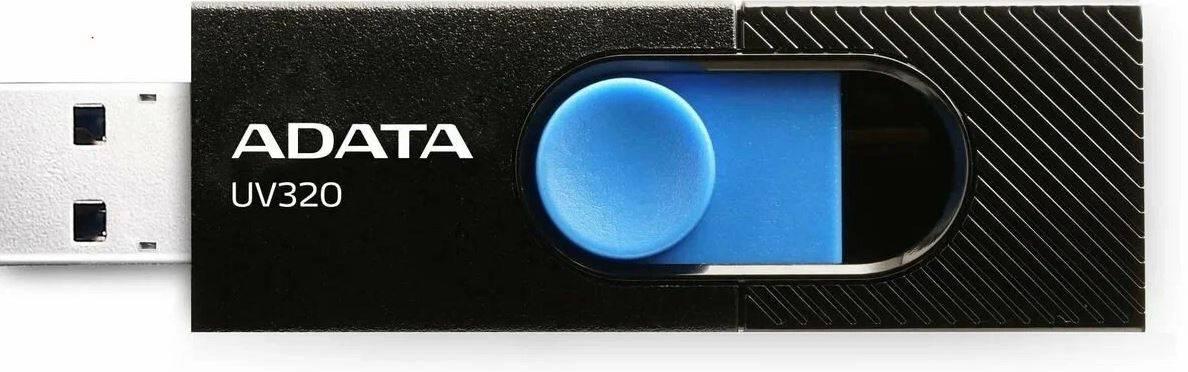 Флеш накопитель 32GB A-DATA UV320, USB 3.2, черный/голубой, AUV320-32G-RBKBL