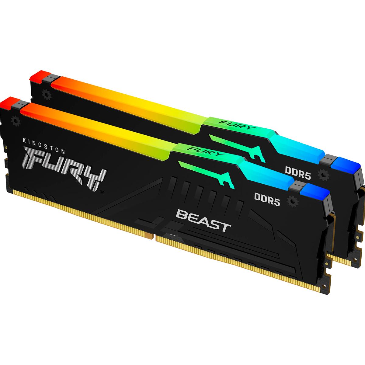 Память оперативная/ Kingston 32GB 5200MT/s DDR5 CL40 DIMM (Kit of 2) FURY Beast RGB XMP, KF552C40BBAK2-32