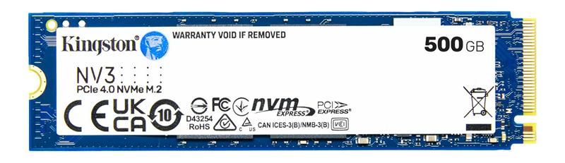 Твердотельный накопитель Kingston SSD 500GB NV3 M.2 2280 NVMe Gen4x4 R5000/W3000MB/s MTBF 2M 160TBW Retail 1 year, SNV3S/500G