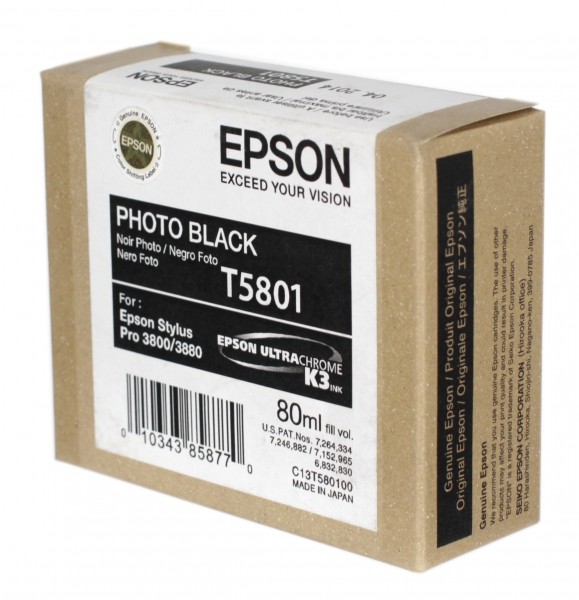Картридж EPSON T5801 черный фото для Stylus Pro 3800, C13T580100