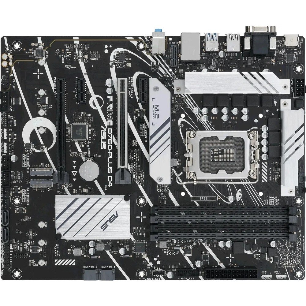 ASUS PRIME B760-PLUS D4 (Socket 1700, ATX, 4xDDR4(128GB),VGA/DP/HDMI, 1xPCIe 5.0x16/1xPCIe 4.0x16/2xPCIe 3.0, 1xLAN (2.5GbE), 4xSATA 6Gb/s, 3xM.2, 1xM.2 E key, 1xType-C, 3xUSB 3.2, 2xUSB 2.0)