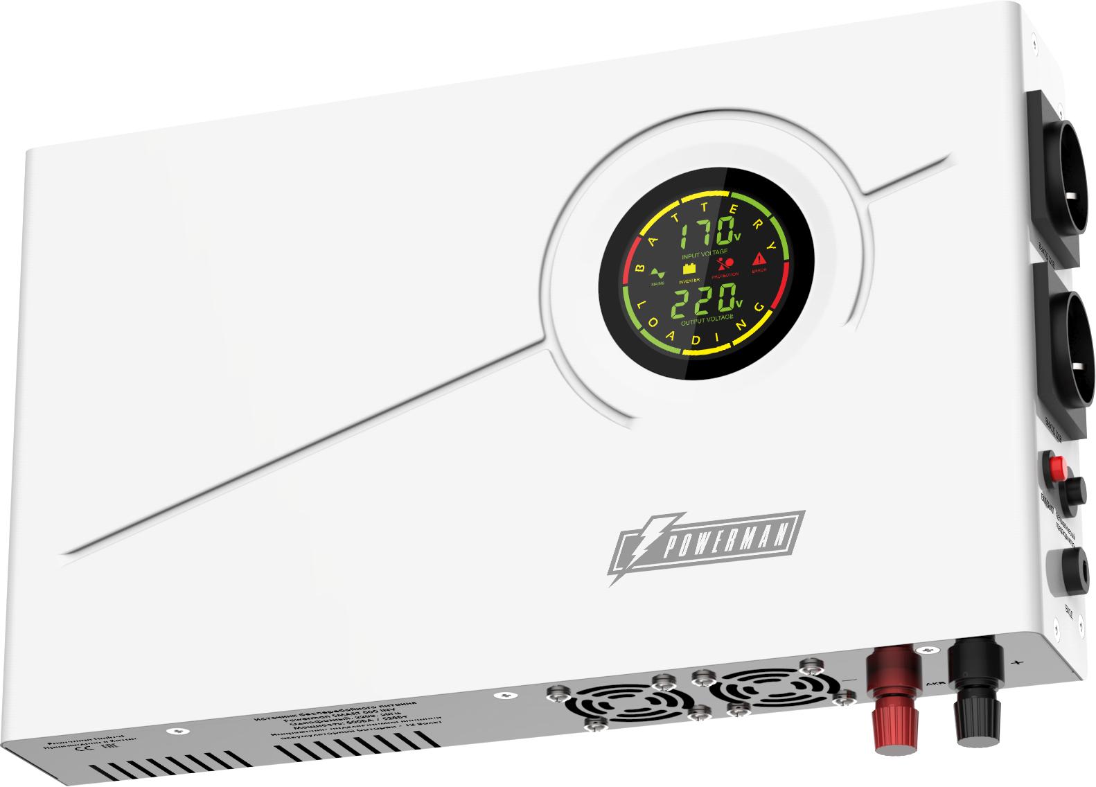 ИБП POWERMAN Smart 800 INV, линейно-интерактивный,  800ВА/528Вт, 140-275В,  2 евророзетки, внешняя батарея 12В от 45Ач до 200Ач (не входит в комплект поставки), ток заряда 13А, ЖК-дисплей, навесной, 410мм х 268мм х 70мм,  8.98 кг./ UPS POWERMAN Smart 800 INV, linear-interactive, 800VA/528W, 140-275V, 2 eurosockets, external battery 12V from 45Ah to 200Ah (not included in delivery), charging current 13A, LCD display, hinged, 410mm x 268mm x 70mm, 8.98 kg.