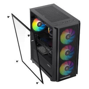 XASTRA Корпус A402M 4FRGB Black mATX/Mesh/full-size TG/4x120mm FRGB fans/ A402M-4FC12F-BK