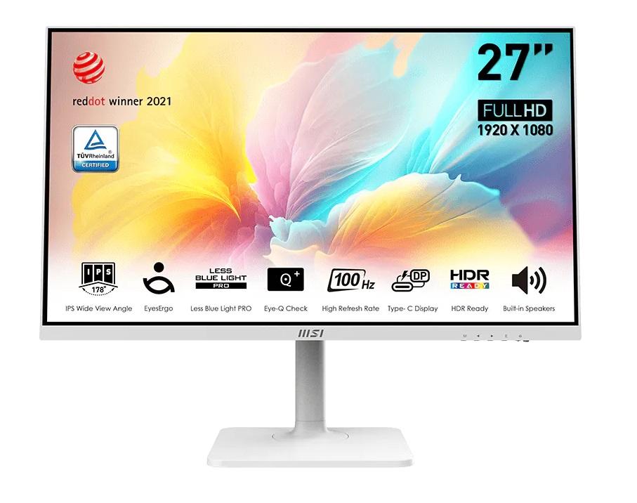 МОНИТОР 27" MSI Modern MD2712PW White (IPS, 1920x1080, 100Hz, 1ms, 178°/178°, 300 cd/m², 1000:1, +HDMI, +USB Type-C), 9S6-3PA49H-218