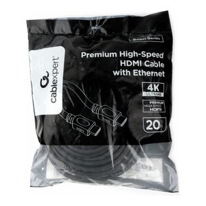 Кабель HDMI Cablexpert 19M/19M, v2.0, серия Light, позол.контакты, экран, 20м, черный, пакет (CC-HDMI4L-20M)