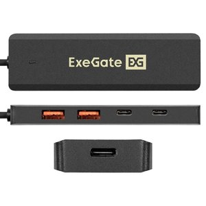 Exegate EX298169RUS USB-Хаб (концентратор) 4-в-1 ExeGate DUB-2C2P/10G (кабель-адаптер USB 3.2 Gen2 Type C --> 2xUSB3.2 Gen2 Type-A (10G)/2xUSB3.2 Gen2 Type-C (10G), SuperSpeed+ USB 10Gbps, Plug&Play, 