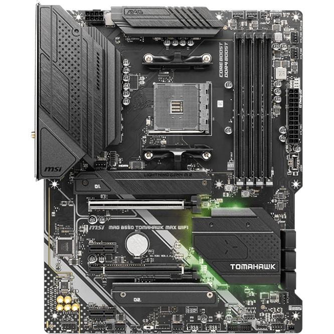 Материнская плата/ MB MSI AMD B550 sAM4, 4xDDR4(128GB), HDMI 2.1/DP, 1xPCIe 4.0x16, 1xPCIe 3.0x16, 2xPCIe 3.0, 1xLAN (2.5GbE), Wi-Fi, BT, 6xSATA 6Gb/s, 2xM.2, 1xUSB-C, 3xUSB 3.2, 2xUSB 2.0, 1xPS/2, ATX, MAG B550 TOMAHAWK MAX WIFI
