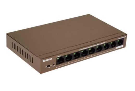 Tenda TEG1109P-8-102W Коммутатор неуправляемый PoE, 9 портов, 9x1 Гбит/с, PoE 8х92 Вт, настольный