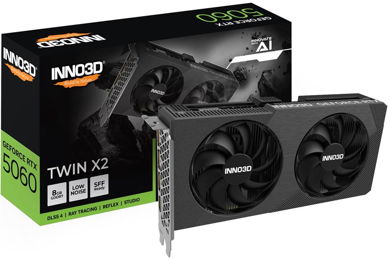 Видеокарта INNO3D RTX 5060 Twin X2//RTX5060, HDMI, DP*3, 8G,D7, N50602-08D7-195071N