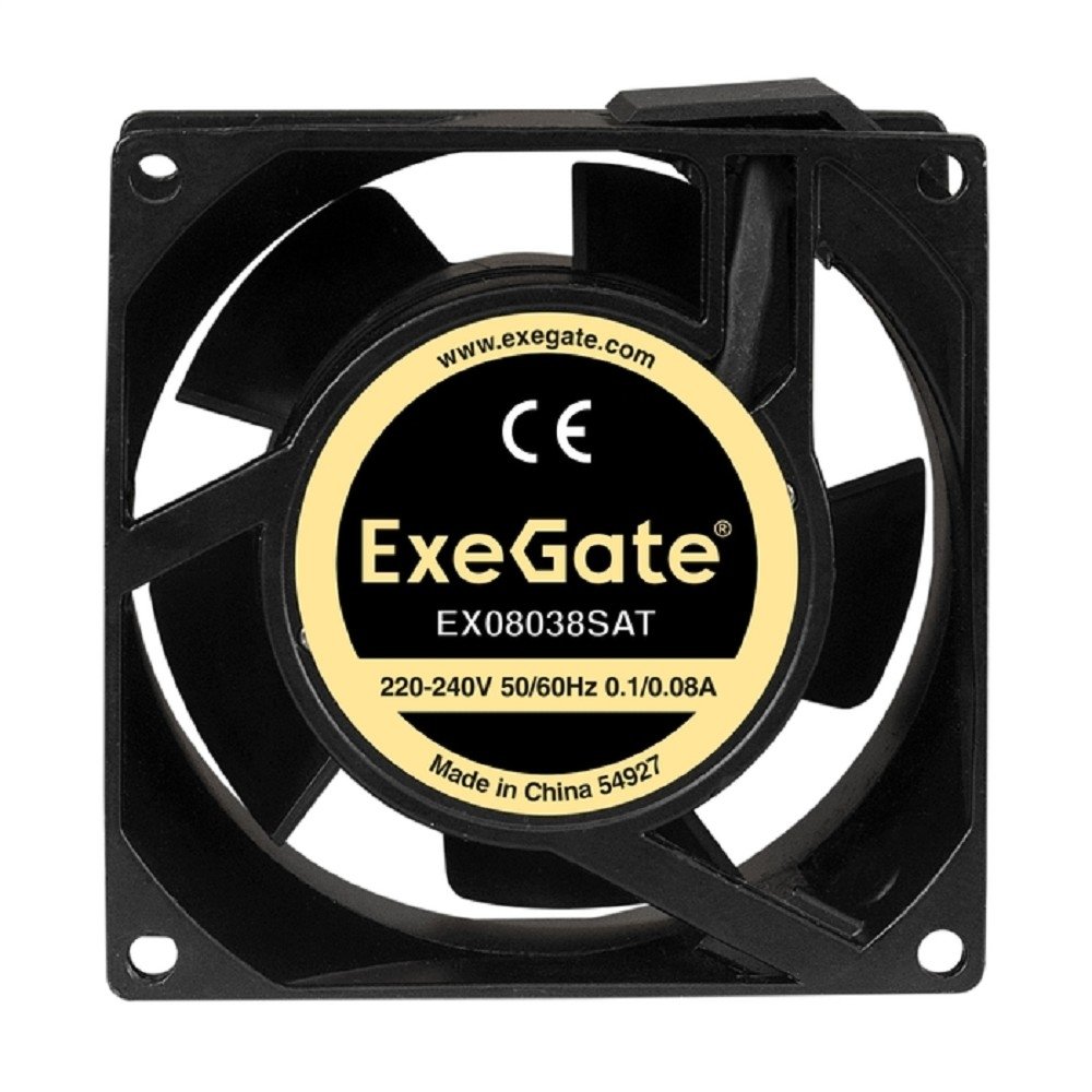 Exegate EX289002RUS Вентилятор 220В ExeGate EX08038SAT (80x80x38 мм, Sleeve bearing (подшипник скольжения), клеммы, 2400RPM, 36dBA)