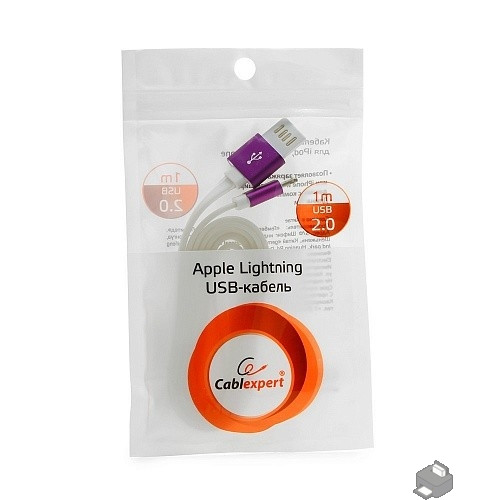 Gembird Кабель USB 2.0 Cablexpert CC-ApUSBp1m, AM/Lightning 8P, 1м, силиконовый шнур, разъемы фиолетовый металлик, пакет