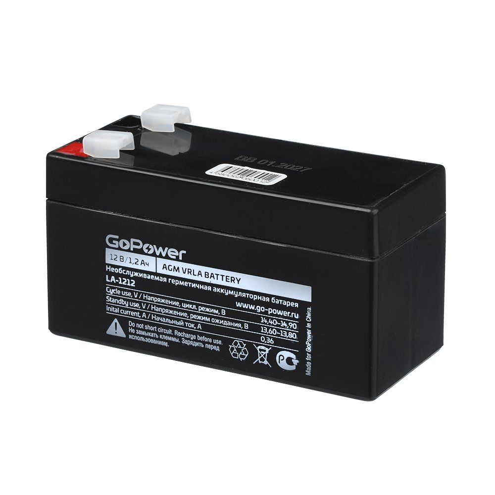 Аккумулятор свинцово-кислотный GoPower LA-1212 12V 1.2Ah клеммы T1/ F1 (1/20), 00-00015319