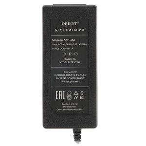 ORIENT SAP-48A, Блок питания DC 48V, 2.0A, защита от КЗ и перегрузки, вилка с кабелем, штекер 2.1x5.5 мм (30918)          
