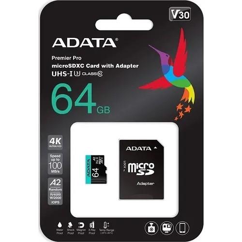 Micro SecureDigital 64GB A-Data AUSDX64GUI3V30SA2-RA1 Premier Pro + adapter  Class10 