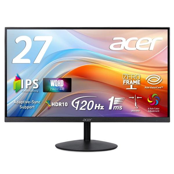 Монитор 27" ACER SA272UG0bmiipx  IPS, 2560x1440, 1 / 4ms, 250cd, 120Hz, 2xHDMI(2.0) + 1xDP(1.4) + SPK + Audio Out, Speakers 1Wx2, sync: FreeSync, hdr: HDR 10, Vesa:75x75 UltraThin Black, UM.HS2CD.011