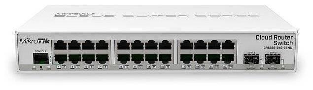 Коммутатор MikroTik Cloud Router Switch 326-24G-2S+IN with 800 MHz CPU, 512MB RAM, 24xGigabit LAN, 2xSFP+ cages, RouterOS L5 or SwitchOS (dual boot), desktop case, PSU, CRS326-24G-2S+IN