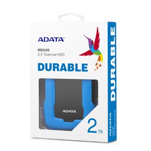 Внешний жесткий диск/ Portable HDD 2TB ADATA HD330 (Blue), Silicone, USB 3.2 Gen1, 133x89x16mm, 190g /3 года/, AHD330-2TU31-CBL