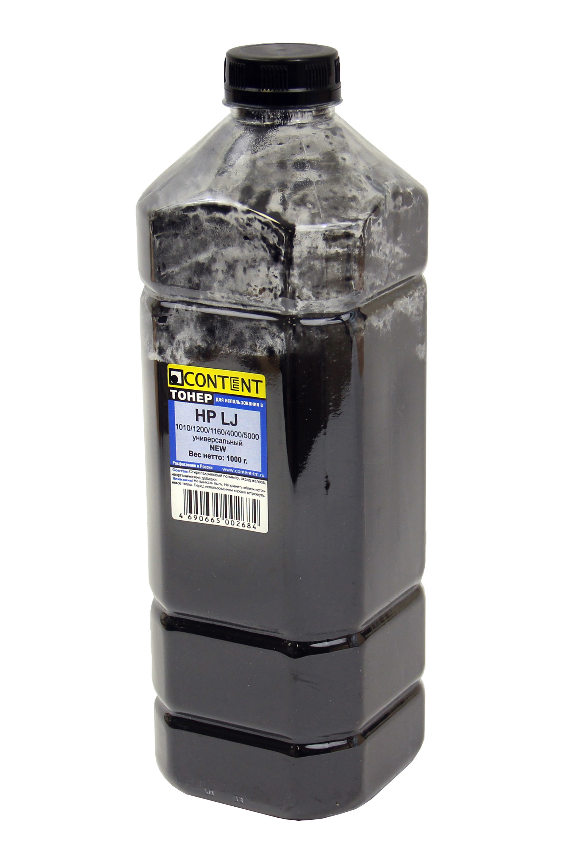 Тонер Content Универсальный для HP LJ 1010/1200/1160/4000/5000, Bk, 1 кг, канистра, 20104043