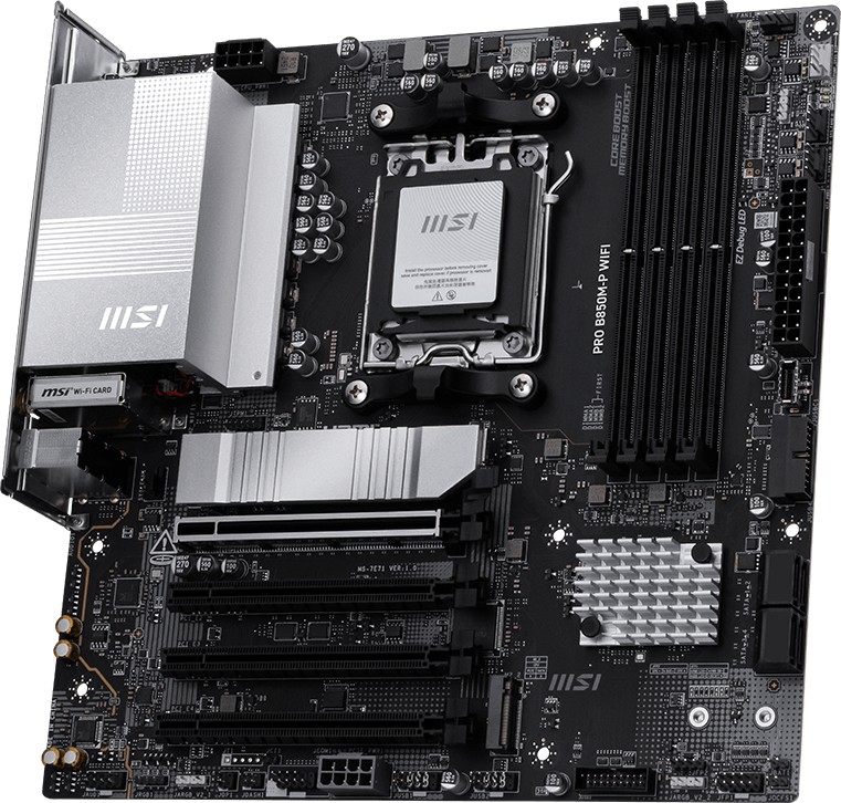 Материнская плата MSI PRO B850M-P WIFI ,B850,AM5,4DDR5,1PCI-Ex16,3PCI-Ex1,3M.2,4SATA3,3USB10G(1A+2C),6USB5G